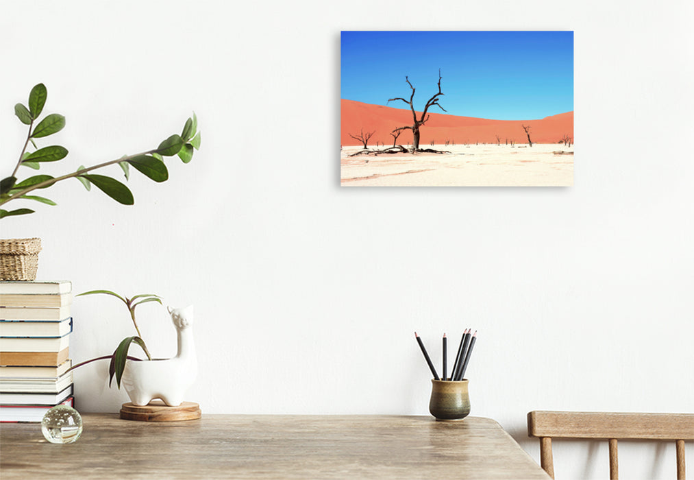 Premium Textil-Leinwand Premium Textil-Leinwand 120 cm x 80 cm quer Die Tonpfanne Deadvlei im Sossusvlei Nationalpark in der Namib Wüste in Namibia