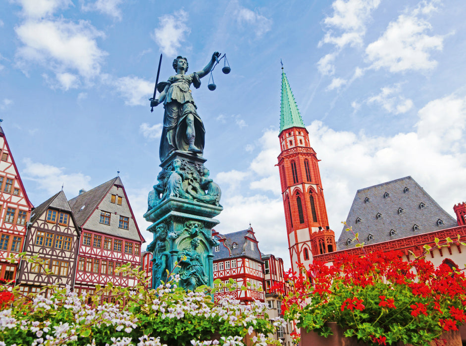 Gerechtigkeitsbrunnen auf dem Römerberg, Frankfurt am Main, Deutschland 2000 Teile Puzzle quer - CALVENDO Foto-Puzzle'