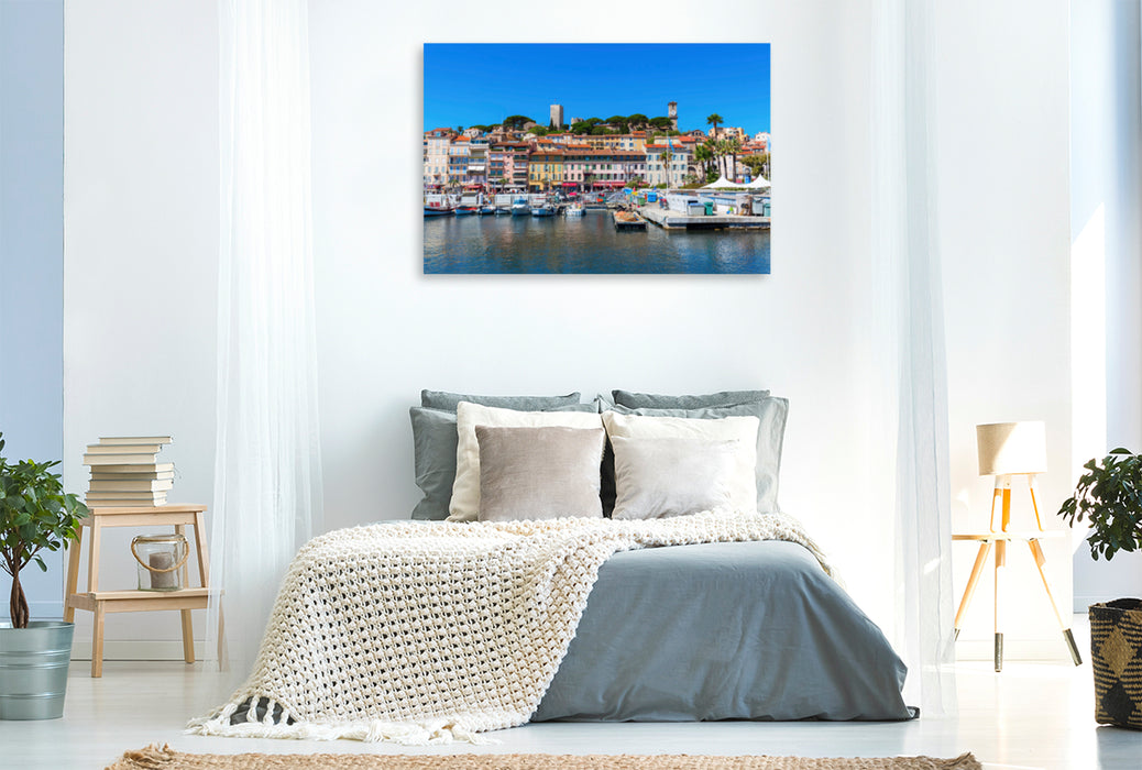 Premium Textil-Leinwand Premium Textil-Leinwand 120 cm x 80 cm quer Blick vom Hafen auf die Altstadt von Cannes