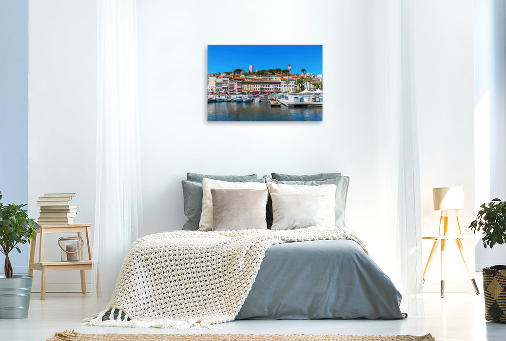 Toile textile premium Toile textile premium 120 cm x 80 cm paysage Vue du port à la vieille ville de Cannes 