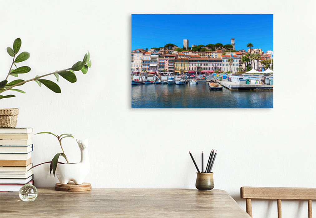 Premium Textil-Leinwand Premium Textil-Leinwand 120 cm x 80 cm quer Blick vom Hafen auf die Altstadt von Cannes