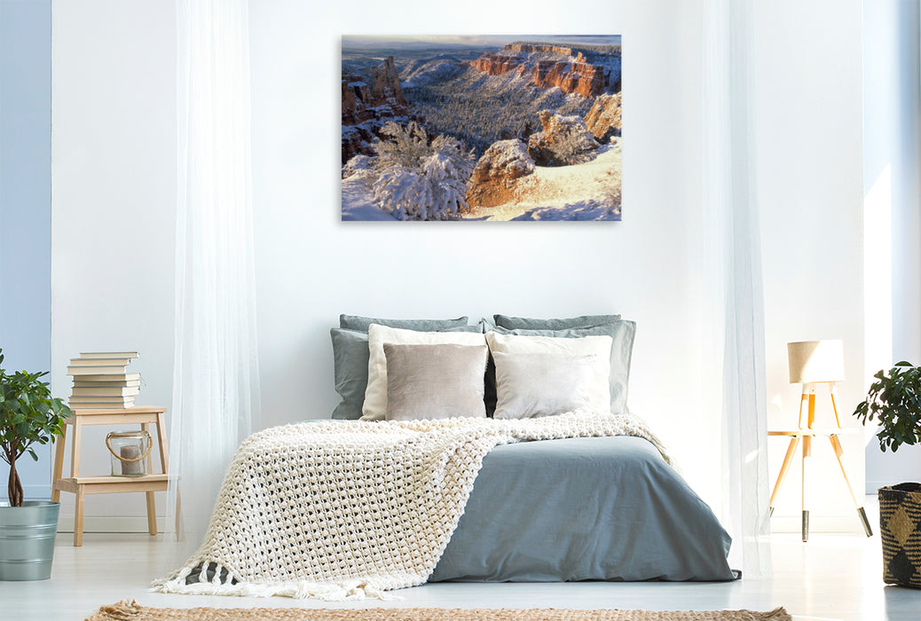 Premium Textil-Leinwand Premium Textil-Leinwand 120 cm x 80 cm quer Bryce Canyon National Park, Utah, USA im Winter