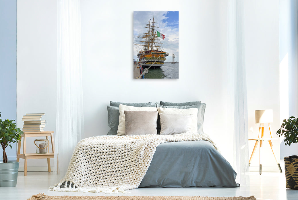 Premium Textil-Leinwand Premium Textil-Leinwand 80 cm x 120 cm  hoch Die "Amerigo Vespucci" zur Hanse Sail in Warnemünde