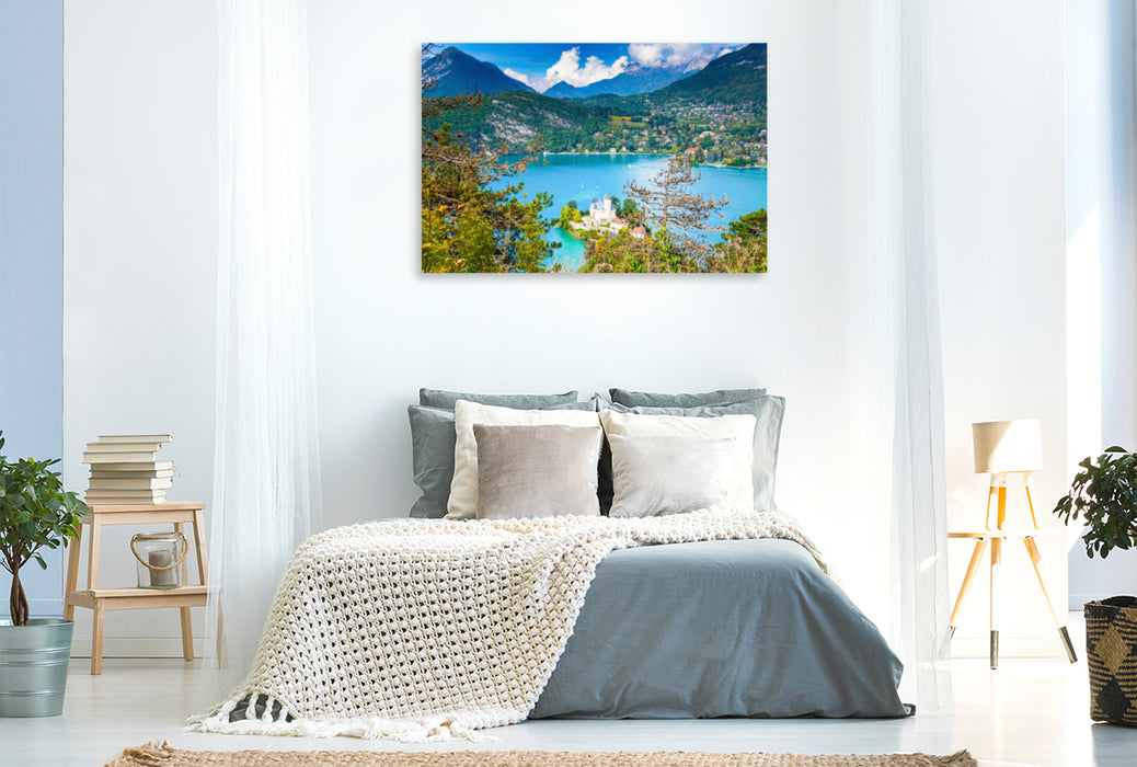 Premium Textil-Leinwand Premium Textil-Leinwand 120 cm x 80 cm quer Blick auf den Lac d'Annecy