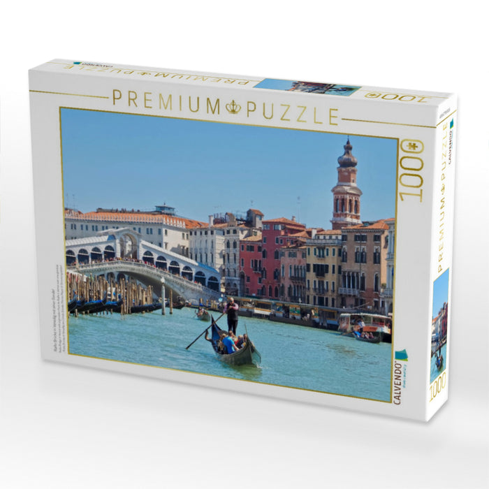 Rialto Brücke in Venedig mit einer Gondel - CALVENDO Foto-Puzzle'