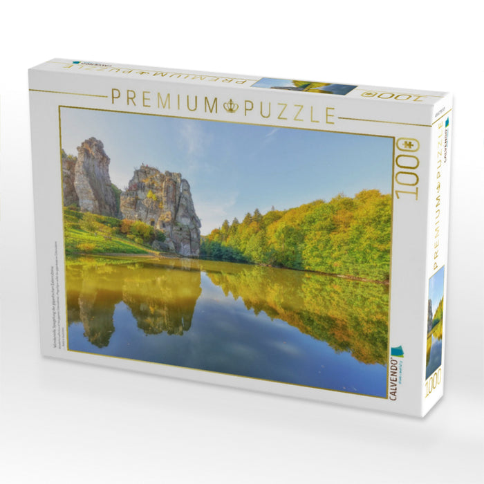 Wundervolle Spiegelung der gigantischen Externsteine - CALVENDO Foto-Puzzle'