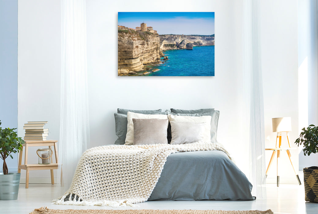 Premium textile canvas Premium textile canvas 120 cm x 80 cm landscape Corsica: Bonifacio 