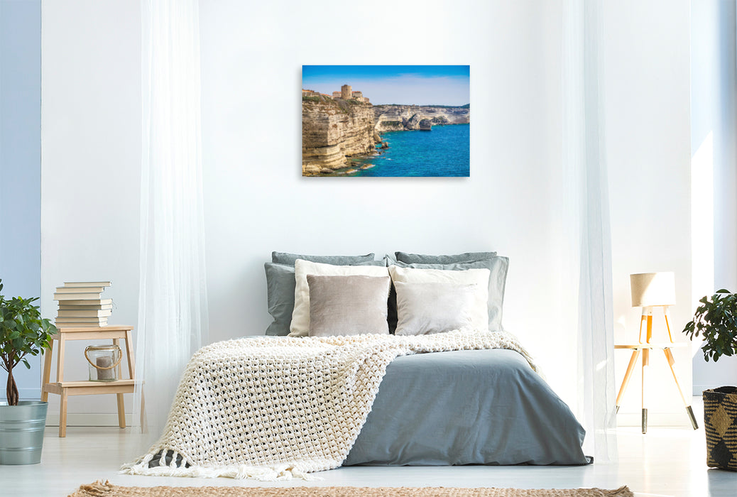 Premium textile canvas Premium textile canvas 120 cm x 80 cm landscape Corsica: Bonifacio 