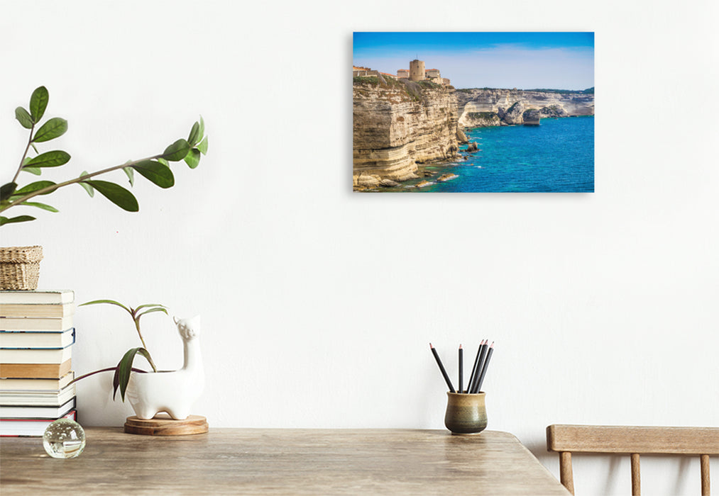 Premium textile canvas Premium textile canvas 120 cm x 80 cm landscape Corsica: Bonifacio 