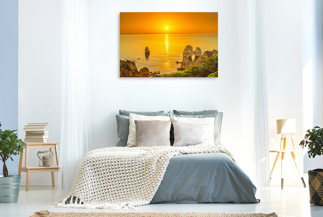 Premium textile canvas Premium textile canvas 120 cm x 80 cm landscape Portugal: Sunrise in Lagos 