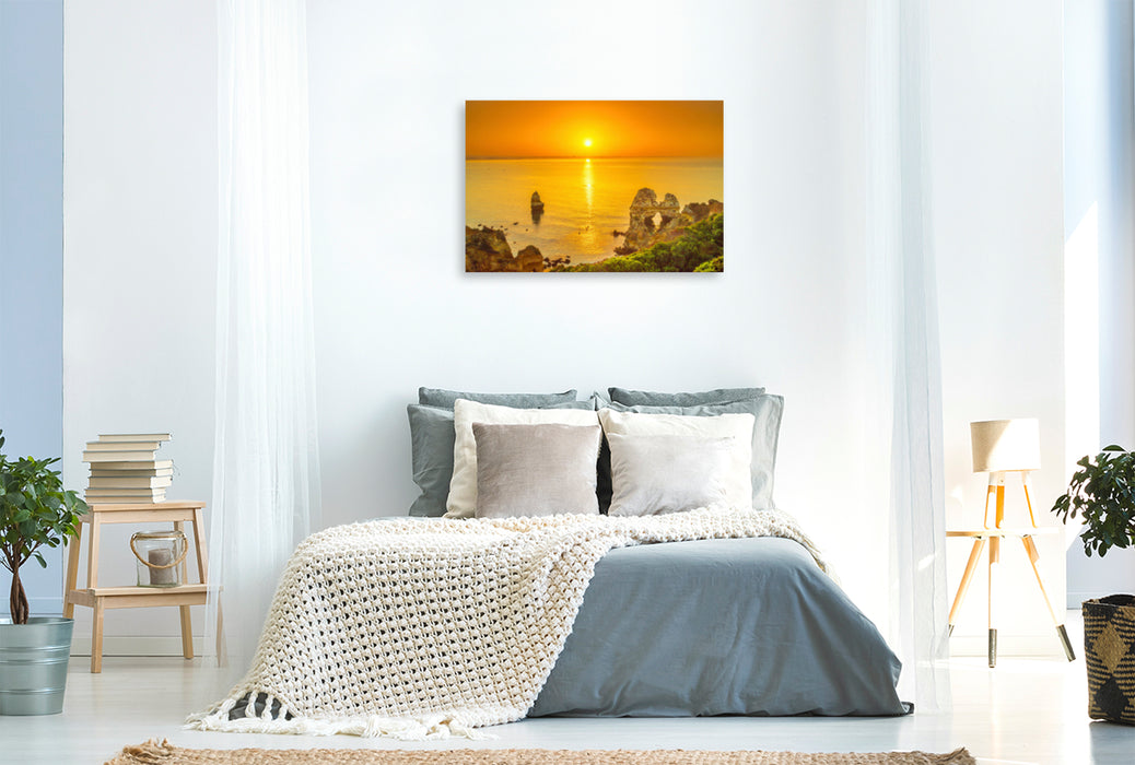Premium textile canvas Premium textile canvas 120 cm x 80 cm landscape Portugal: Sunrise in Lagos 