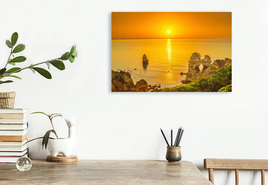 Premium textile canvas Premium textile canvas 120 cm x 80 cm landscape Portugal: Sunrise in Lagos 