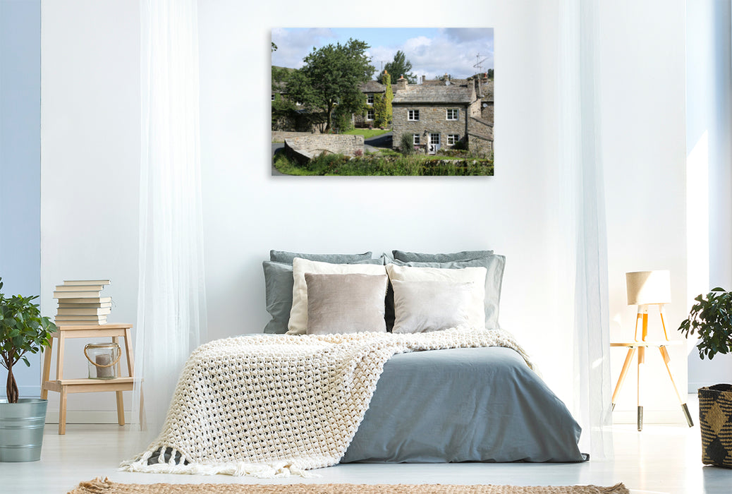 Toile textile haut de gamme Toile textile haut de gamme 120 cm x 80 cm paysage Thwaite, un village idyllique du Yorkshire 