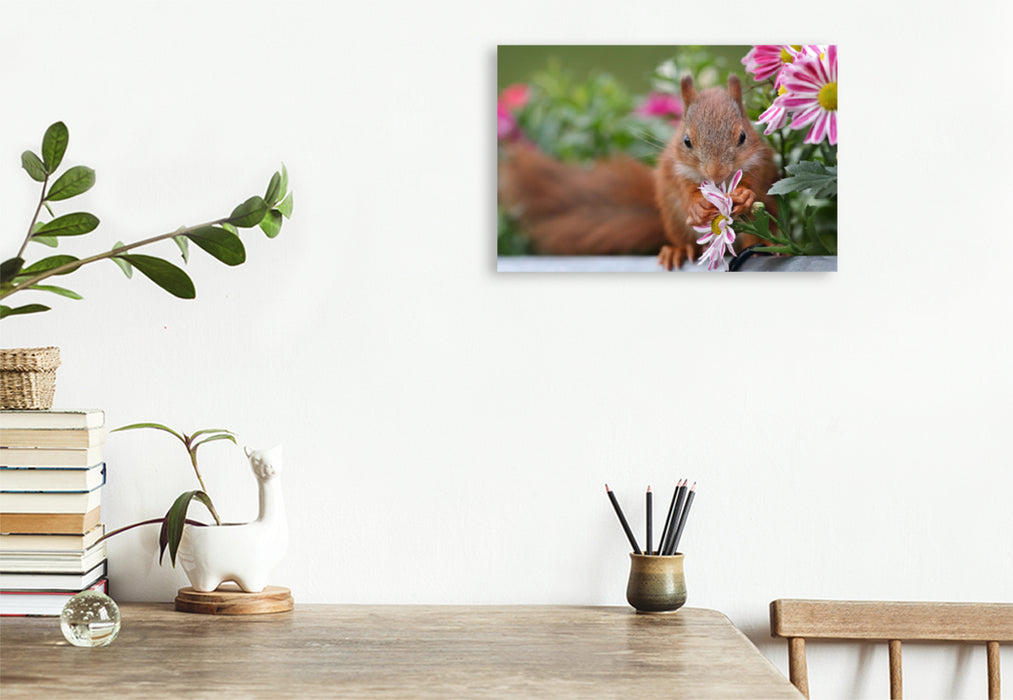 Premium textile canvas Premium textile canvas 120 cm x 80 cm landscape Kim with chrysanthemum 