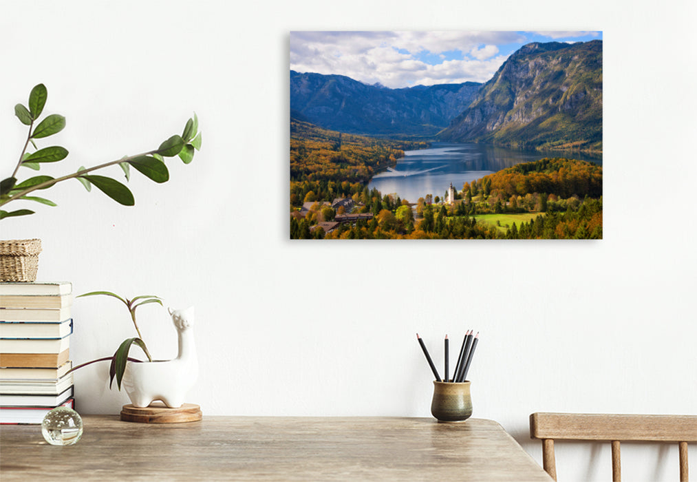 Toile textile haut de gamme Toile textile haut de gamme 120 cm x 80 cm Paysage Lac Bohinj Paysage en automne 