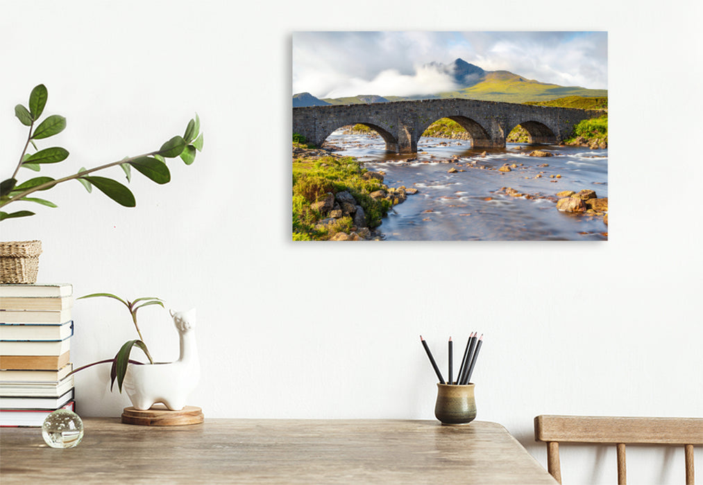 Toile textile haut de gamme Toile textile haut de gamme 120 cm x 80 cm paysage Sligachan Old Bridge, île de Skye, Écosse 