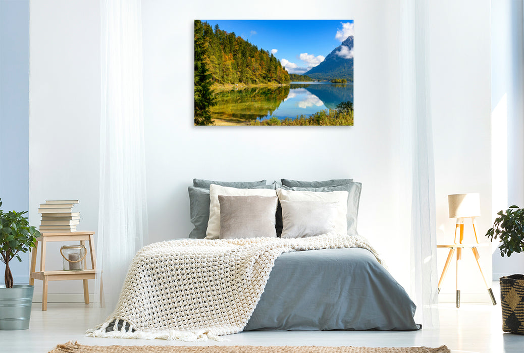 Toile textile haut de gamme Toile textile haut de gamme 120 cm x 80 cm Paysage Livre d'images automnal Panorama sur l'eau claire