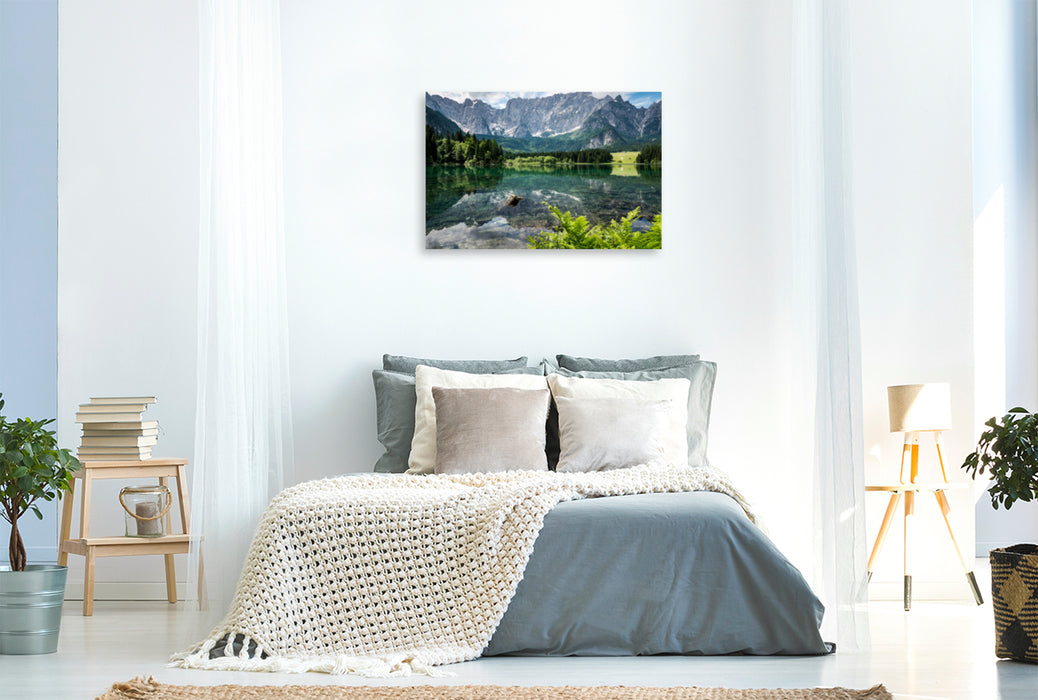 Toile textile haut de gamme Toile textile haut de gamme 120 cm x 80 cm paysage Lago di Fusine Superiore 