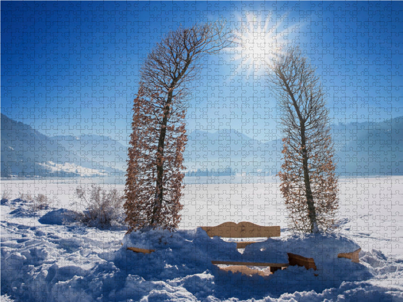 Silent rest with a view of the winter landscape of Schliersee Upper Bavaria - CALVENDO photo puzzle 