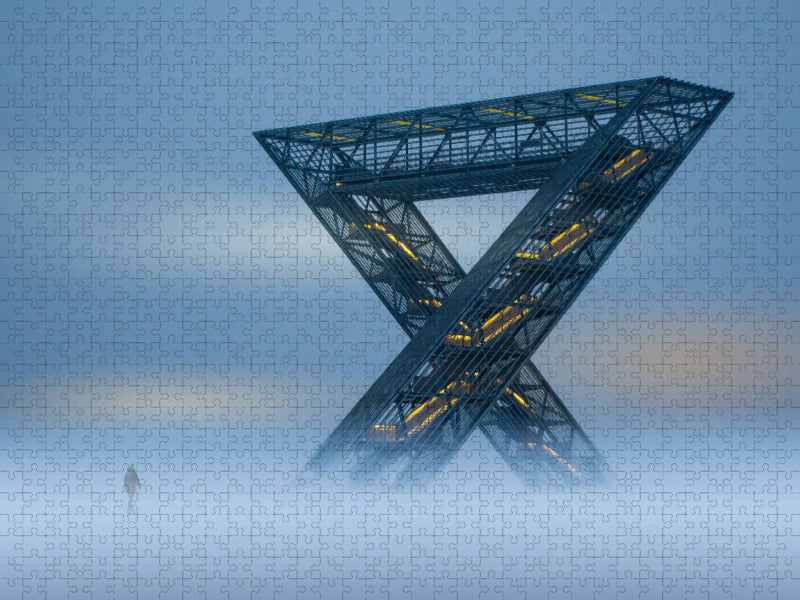 Hilmar Buchmann - Das Saarpolygon in Ensdorf im Schneesturm. - CALVENDO Foto-Puzzle'