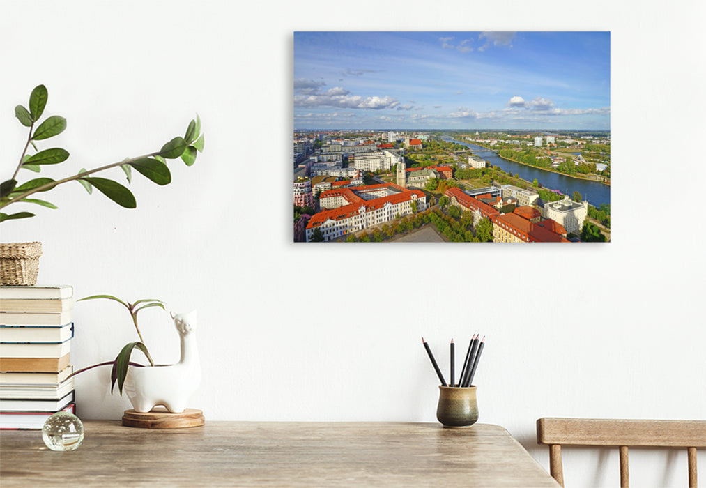 Premium textile canvas Premium textile canvas 120 cm x 80 cm landscape View from Magdeburg Cathedral to the Elbe 