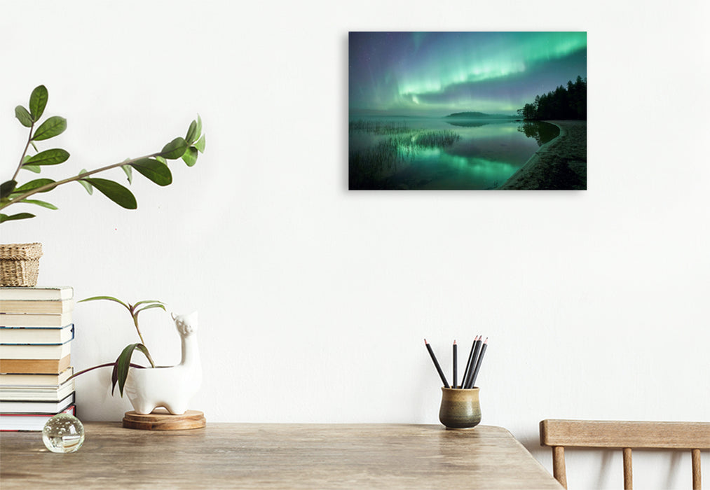 Premium textile canvas Premium textile canvas 75 cm x 50 cm landscape Foggy night in Sweden 