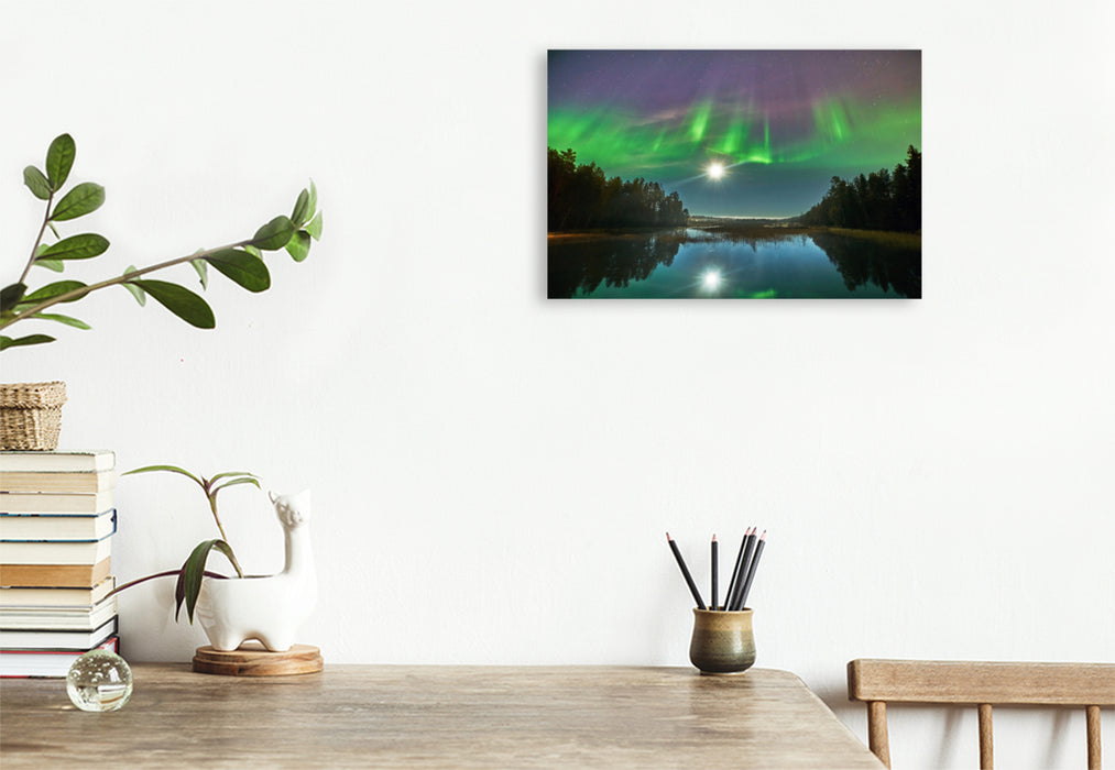 Premium textile canvas Premium textile canvas 75 cm x 50 cm across Northern lights dancing in the moonlight 