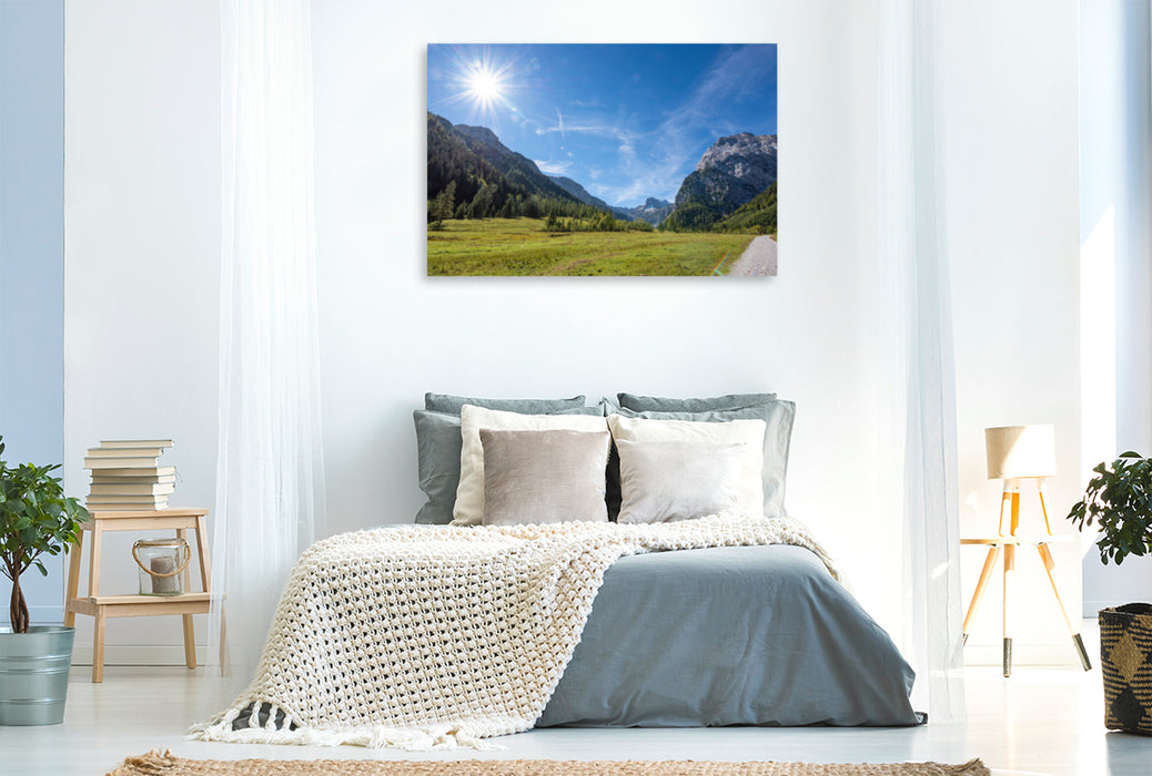 Premium textile canvas Premium textile canvas 120 cm x 80 cm across hiking trail to Gramaialm 