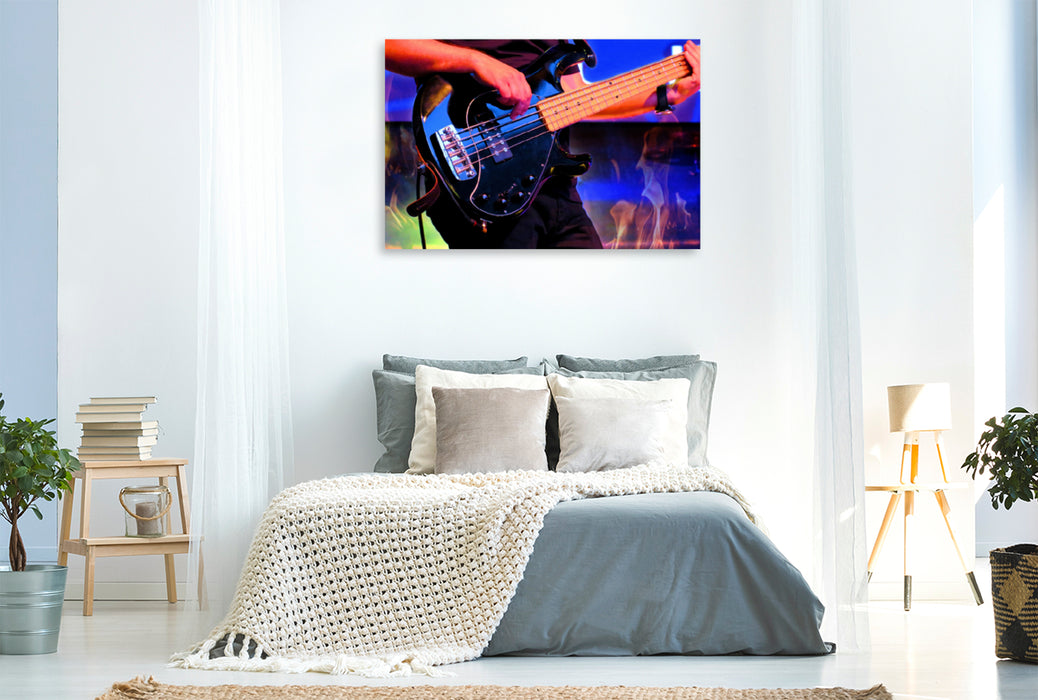 Premium textile canvas Premium textile canvas 120 cm x 80 cm landscape Hell of a Show - bassist in the flames 