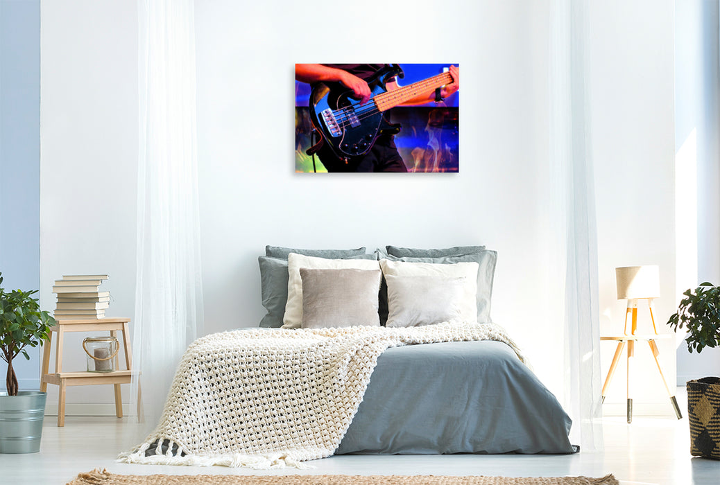 Premium textile canvas Premium textile canvas 120 cm x 80 cm landscape Hell of a Show - bassist in the flames 