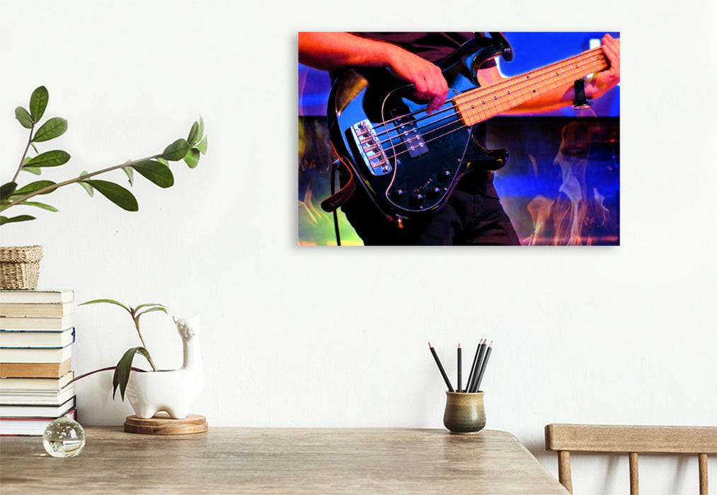 Premium textile canvas Premium textile canvas 120 cm x 80 cm landscape Hell of a Show - bassist in the flames 