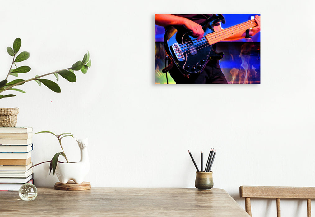 Premium textile canvas Premium textile canvas 120 cm x 80 cm landscape Hell of a Show - bassist in the flames 