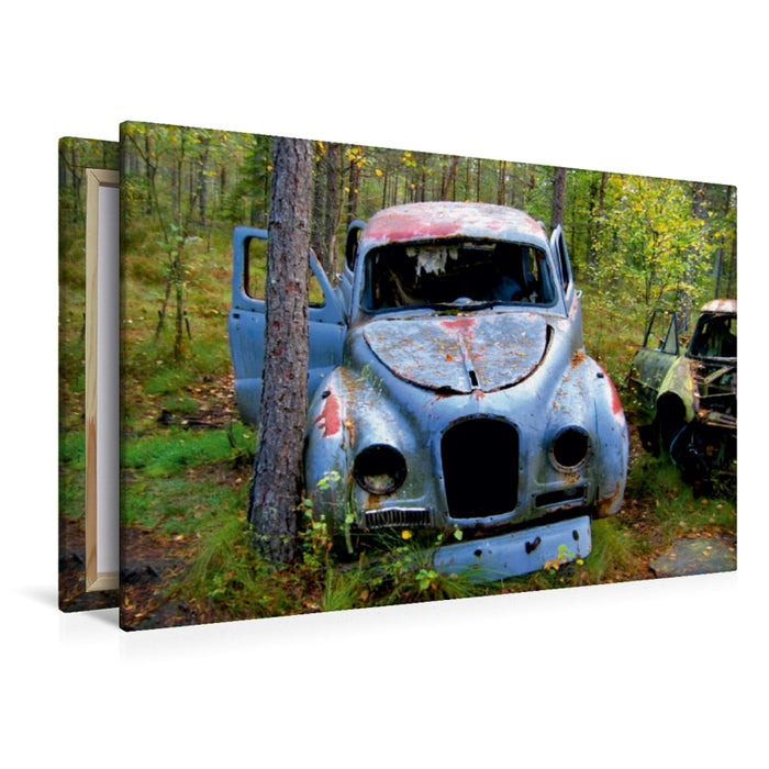 Premium Textil-Leinwand Auto in blau