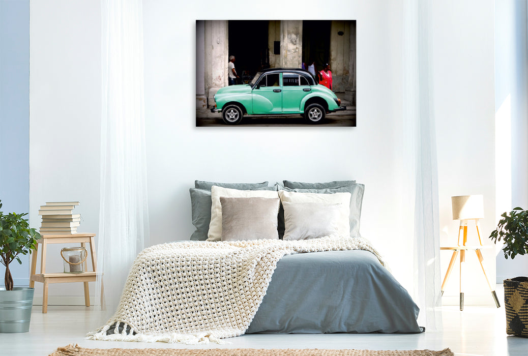 Premium Textil-Leinwand Premium Textil-Leinwand 120 cm x 80 cm quer Morris Minor in Havanna - Ein Motiv aus dem Kalender "Auto-Legenden - British Classics"