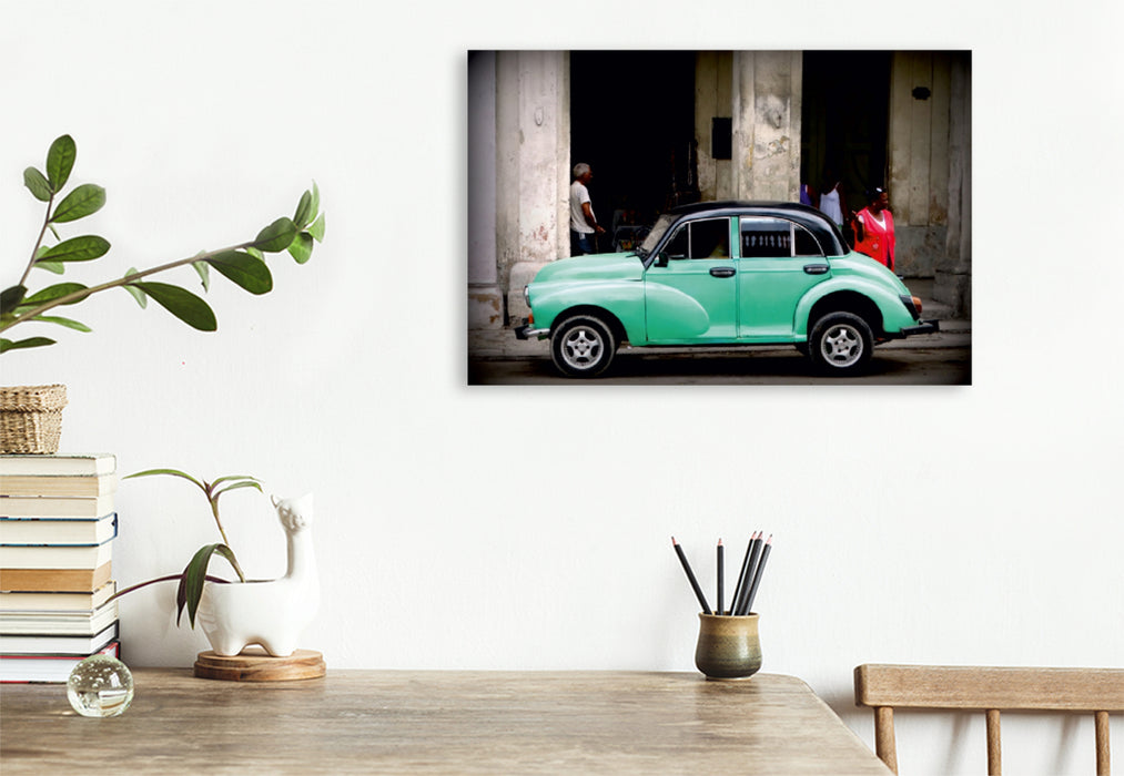 Premium Textil-Leinwand Premium Textil-Leinwand 120 cm x 80 cm quer Morris Minor in Havanna - Ein Motiv aus dem Kalender "Auto-Legenden - British Classics"