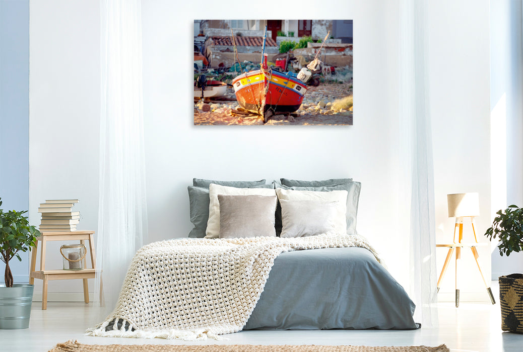 Premium Textil-Leinwand Premium Textil-Leinwand 120 cm x 80 cm quer Ein Motiv aus dem Kalender Portugal, traditionelle Fischerboote