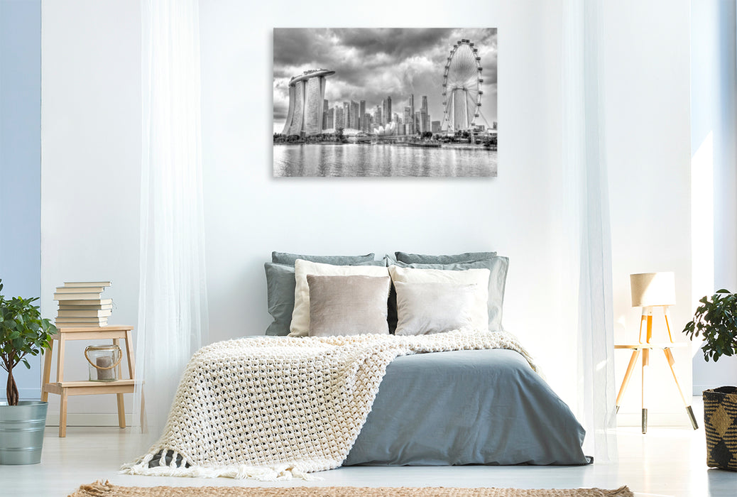 Premium Textil-Leinwand Premium Textil-Leinwand 120 cm x 80 cm quer Singapore Skyline bei Tag