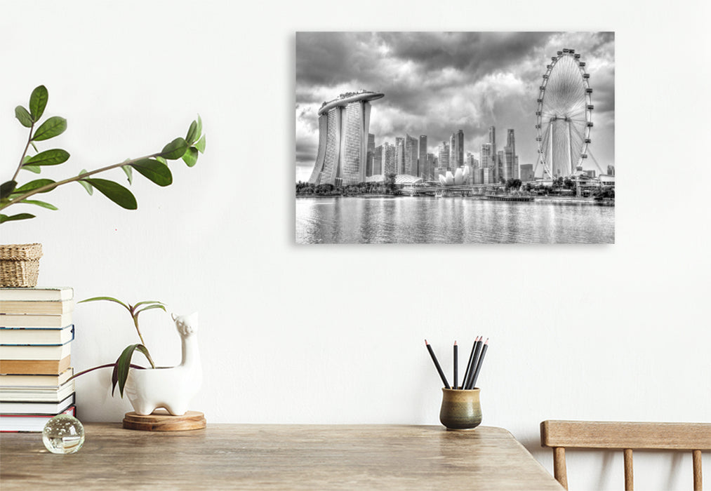 Premium Textil-Leinwand Premium Textil-Leinwand 120 cm x 80 cm quer Singapore Skyline bei Tag