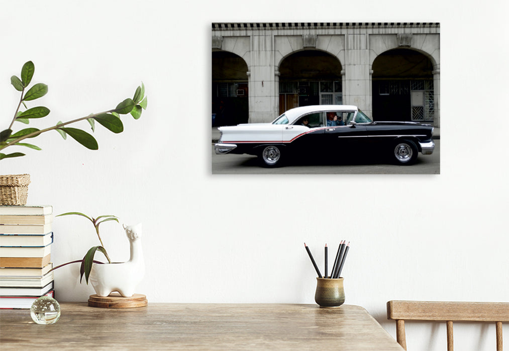 Premium Textil-Leinwand Premium Textil-Leinwand 120 cm x 80 cm quer Oldsmobile 1957 - Ein Motiv aus dem Kalender "Black is Beautiful - Schwarze Oldtimer"