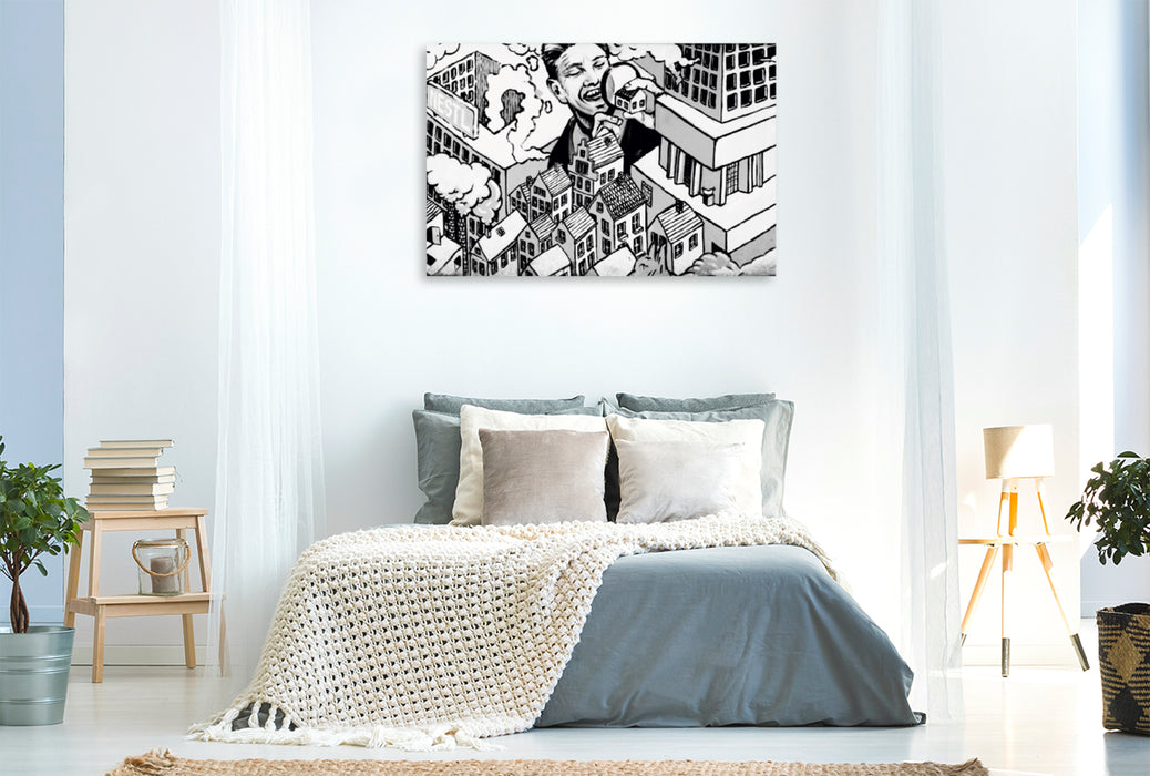 Premium Textil-Leinwand Premium Textil-Leinwand 120 cm x 80 cm quer Ein Motiv aus dem Kalender Schwarz Weiße Graffiti Impressionen aus Bielefeld