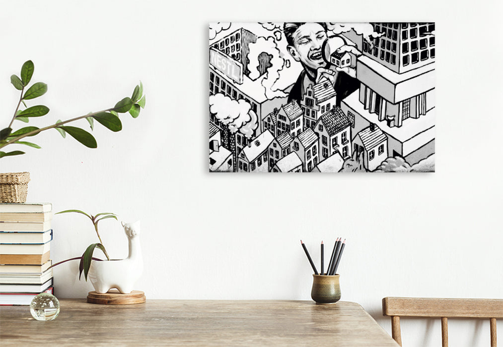 Premium Textil-Leinwand Premium Textil-Leinwand 120 cm x 80 cm quer Ein Motiv aus dem Kalender Schwarz Weiße Graffiti Impressionen aus Bielefeld