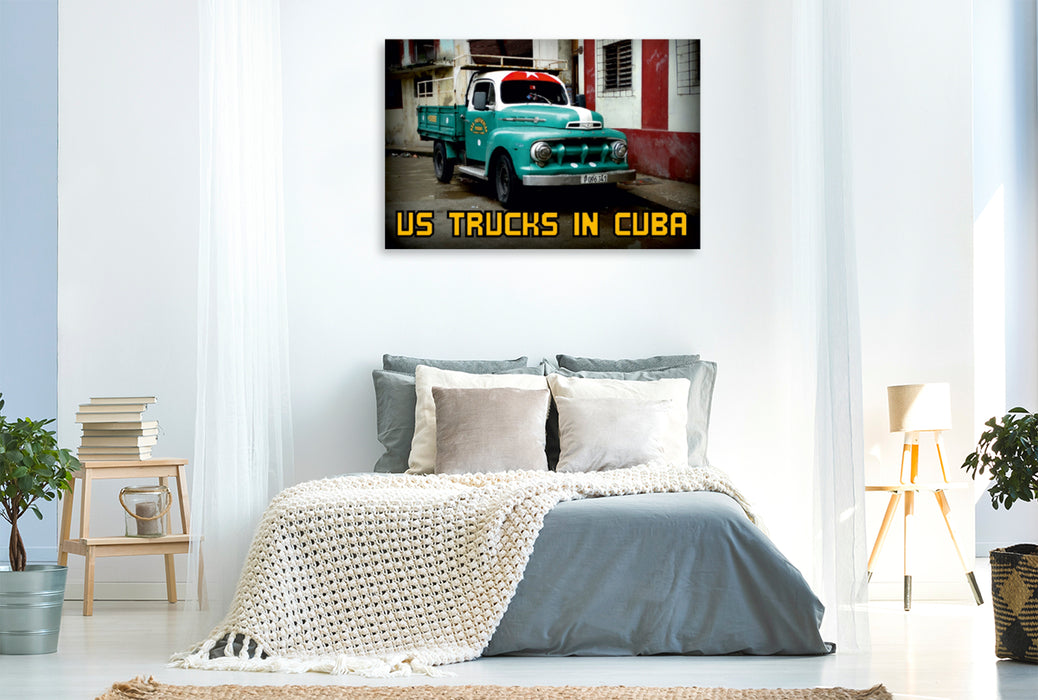 Premium Textil-Leinwand Premium Textil-Leinwand 120 cm x 80 cm quer Ein Motiv aus dem Kalender  "US TRUCKS IN CUBA"
