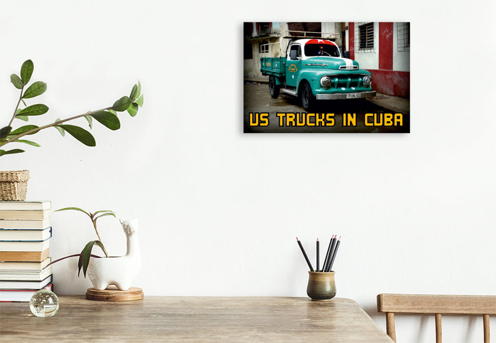Premium Textil-Leinwand Premium Textil-Leinwand 120 cm x 80 cm quer Ein Motiv aus dem Kalender  "US TRUCKS IN CUBA"