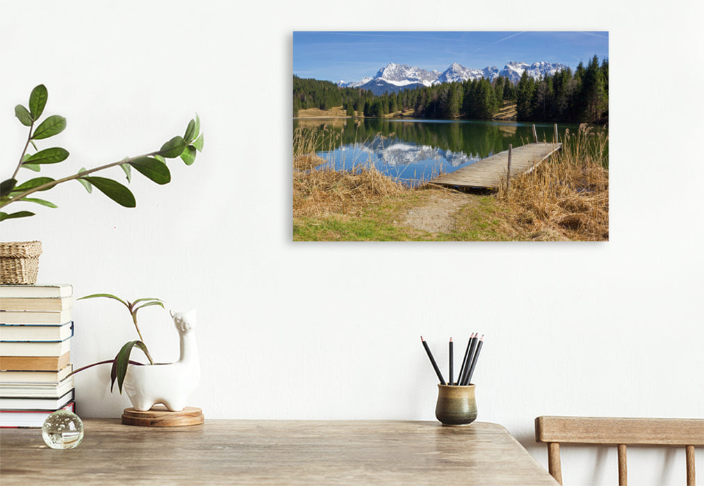 Premium textile canvas Premium textile canvas 90 cm x 60 cm landscape Upper Bavaria Geroldsee and Karwendel Mountains 
