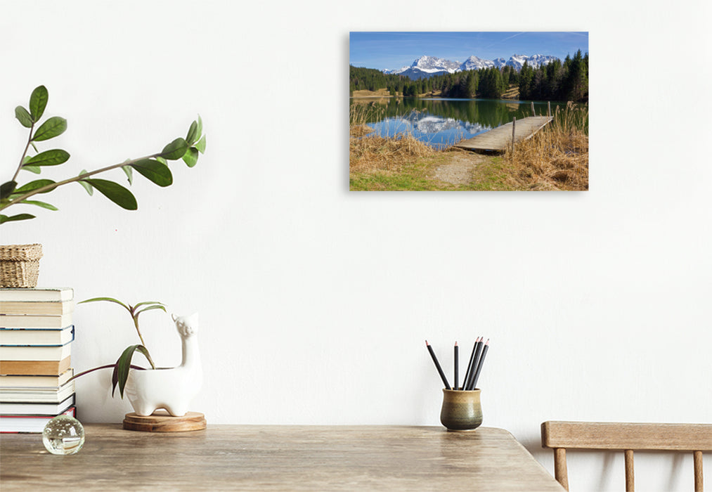 Premium textile canvas Premium textile canvas 90 cm x 60 cm landscape Upper Bavaria Geroldsee and Karwendel Mountains 