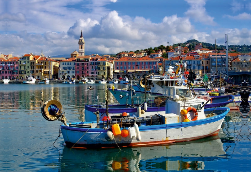 Premium Textil-Leinwand Hafen in Imperia