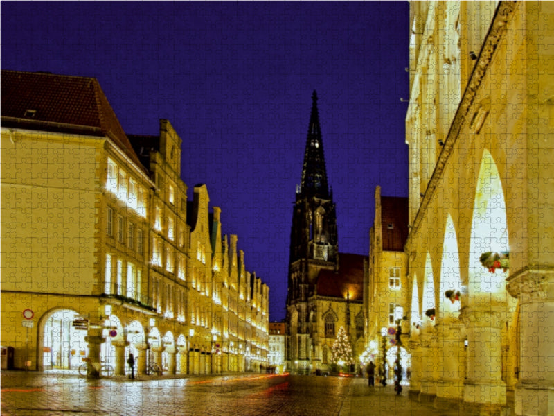 Münster - Der Prinzipalmarkt, im Hintergrund die St. Lamberti-Kirche 1000 Teile Puzzle quer - CALVENDO Foto-Puzzle'