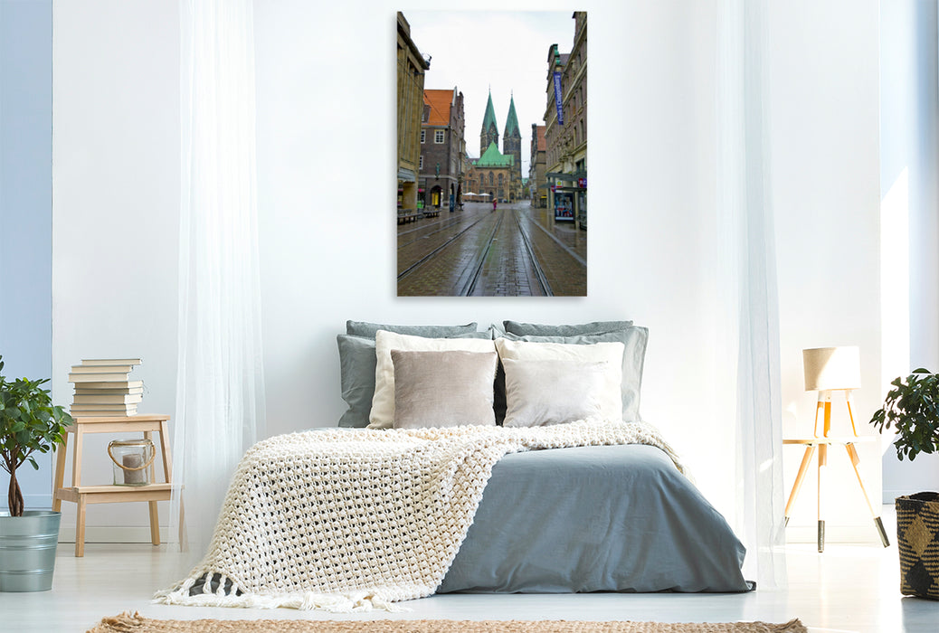 Premium Textil-Leinwand Premium Textil-Leinwand 80 cm x 120 cm  hoch Bremen - Im Hintergrund der St.Petri Dom, 13.Jahrhundert, davor das Rathaus