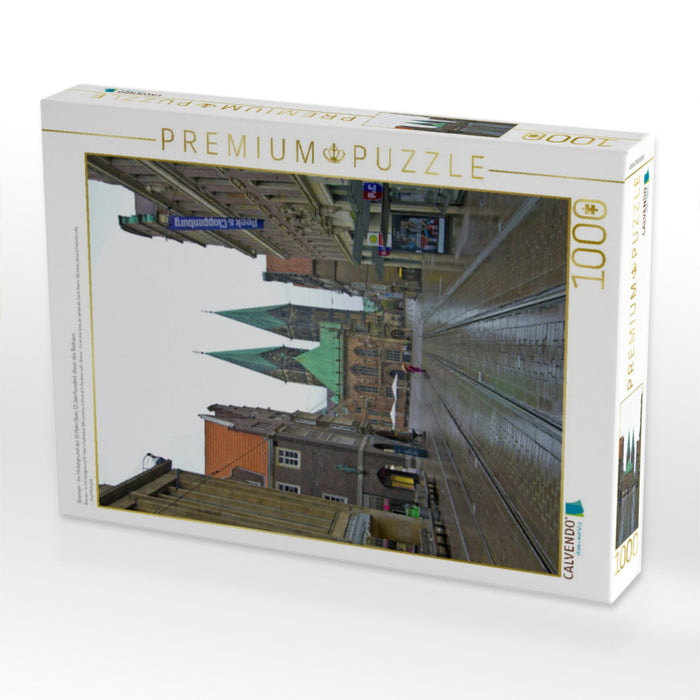 Bremen - Im Hintergrund der St.Petri Dom, 13.Jahrhundert, davor das Rathaus - CALVENDO Foto-Puzzle'