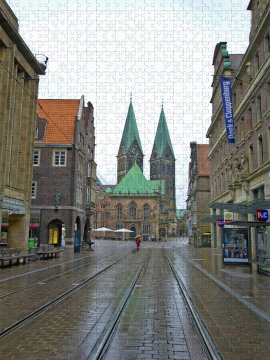 Bremen - Im Hintergrund der St.Petri Dom, 13.Jahrhundert, davor das Rathaus - CALVENDO Foto-Puzzle'